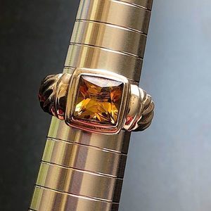 Vintage Sterling Silver Cushion Cut Faceted Citrine Ring